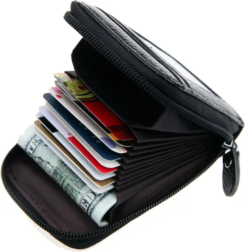 Miniatura 2 de RFID mini organizador de tarjetas de crédito, cuero auténtico, billetera compacta con visor de identificación, S, Negro
