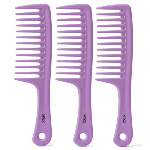 Miniatura 7 de Juego de 3 peines de dientes anchos, cepillo desenredante para cabello rizado, húmedo y grueso, desenredante de ducha con agarre cuidado para Negro