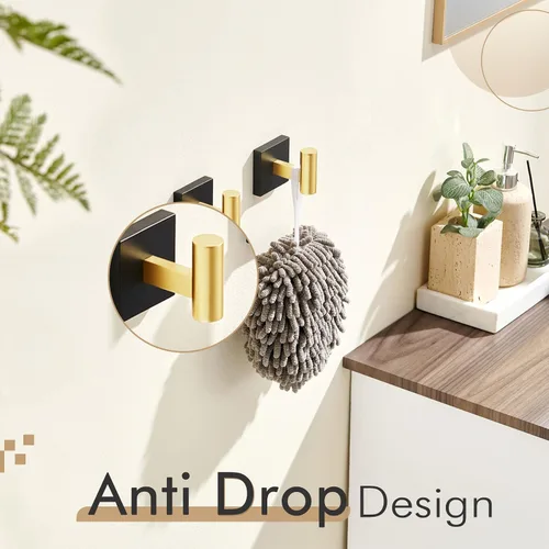 Miniatura 4 de KOKOSIRI Ganchos para batas de baño, ganchos para toallas, ganchos montados en la pared, accesorios de baño, paquete de 2 unidades, color negro
