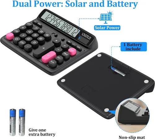 Miniatura 6 de Calculadora de escritorio con pantalla LCD extra grande de 5 pulgadas, calculadora de oficina de 12 dígitos con doble alimentación solar y batería