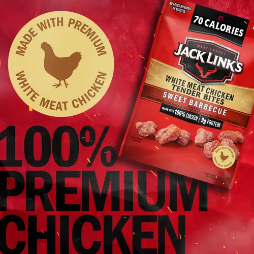 Miniatura 4 de Jack Link's Sweet BBQ White Meat Chicken Tender Bites - Bocadillos de proteína de carne real listos para comer, 0.23 onzas de proteína por porción