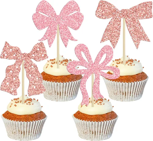 Miniatura 18 de Ephlyn 24 Piezas Adornos para Cupcakes con Lazo Rosa - Decoraciones de Cupcakes con Moño para Nupcial, Baby Shower, Fiesta Temática de Boda - Negro