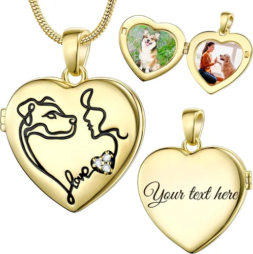 Miniatura 11 de Fanery Sue Collar Personalizado con Medallón de Mascota, Collares con Medallón en Forma de Corazón con Fotos, Collares de Recuerdo para Perros