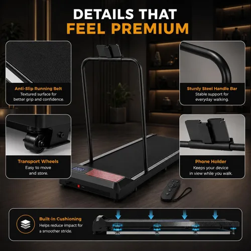 Miniatura 5 de Walking Pad with Handle Bar, 8% Incline, Compact Under Desk Treadmill 2.5HP quiet motor, 265 lb capacity, 0.6-4 MPH speed, 15 x 35.4 in belt