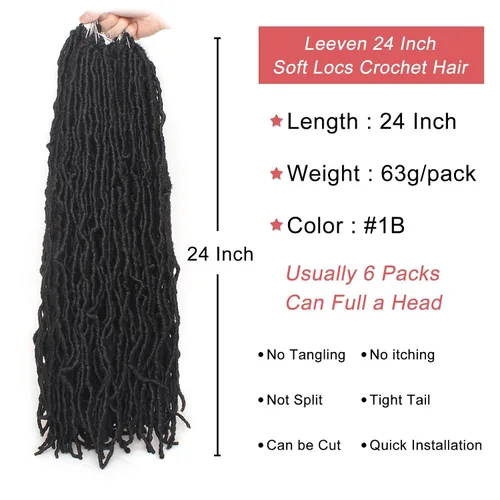 Miniatura 2 de Leeven Nuevas Trenzas de Ganchillo de Cabello con Locs Falsos Suaves de 24 Pulgadas de Largo Locs de Diosa Desgastados 6 Paquetes Negro Natural