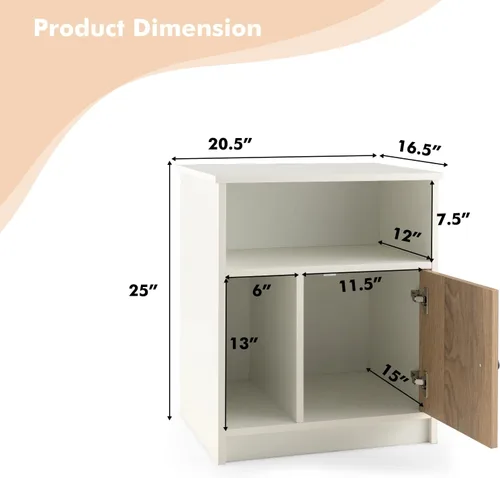 Miniatura 3 de Giantex Juego de 2 mesitas de noche blancas, mesa auxiliar de 25 pulgadas de alto con 1 puerta y 2 estantes abiertos, mesita de noche de madera