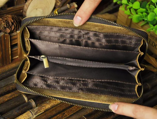Miniatura 6 de Le'aokuu Unisex calidad cuero genuino cadena embrague mano bolso organizador monedero chequera cremallera cartera 1016, Tigre W1016, Cartera