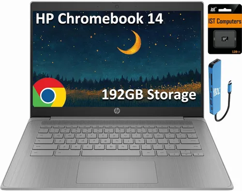 Miniatura 10 de Laptop HP Chromebook 14 (14" antirreflejos, Intel 4-Core Celeron N4120, 4GB RAM, 128GB de almacenamiento (64GB+64GB SD)) para el hogar