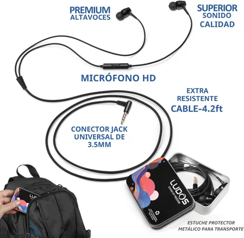 Miniatura 2 de LUDOS OMNITONE Auriculares con cable in-ear, 5 años de garantía, auriculares con micrófono, conector de 3.5 mm, auriculares con cable