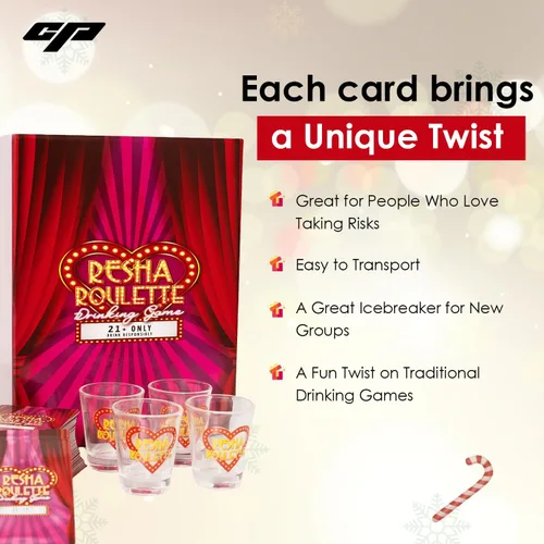 Miniatura 10 de Caresha Please Resha Roulette Card, Un Juego de Cartas para Beber para Fiestas y Más, Incluye 120 Cartas y 4 Vasos de Chupito, Juego de Beber