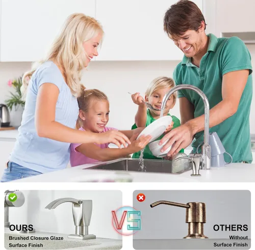 Miniatura 6 de GAGALIFE - Dispensador de jabón para fregadero de cocina, de níquel cepillado, dispensador de jabón integrado para fregadero de cocina con tubo