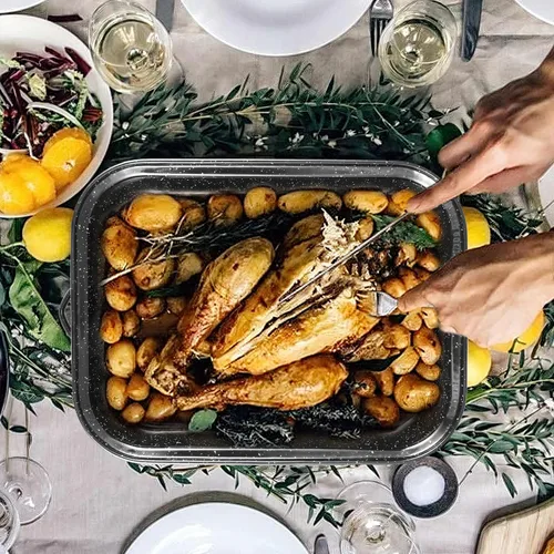 Miniatura 8 de JY COOKMENT Bandeja para Asar con Tapa y Rejilla, Rectangular de 21", Olla Asadora para Pavo de 25 lb, Bandeja Grande para Horno, Rejilla en V