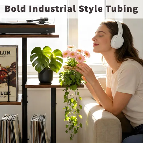 Miniatura 7 de Bikoney - Soporte Botánico para Tocadiscos con Almacenamiento de Vinilo, Mueble de Mesa para Tocadiscos de Madera con Estante para Discos LP