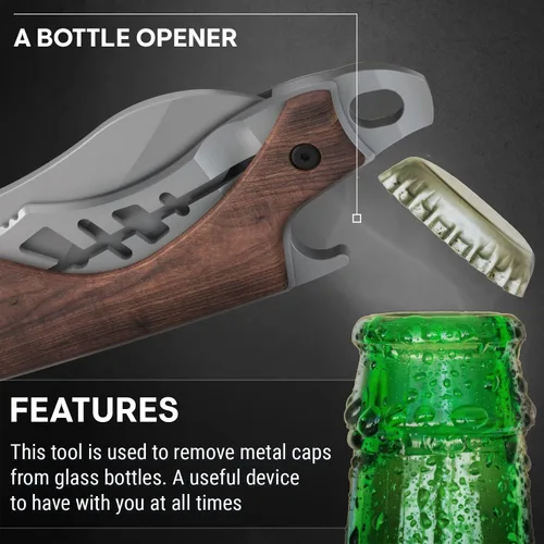 Miniatura 4 de Cuchillo de bolsillo pequeño para hombres – Cuchillo de llavero de 5.7 pulgadas con abridor de botellas – Cortador de cajas – Mango de madera