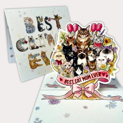 Miniatura 15 de Tarjeta de cumpleaños de gato negro, tarjeta desplegable 3D con sobre, tarjeta de felicitación de feliz cumpleaños para amantes de los gatos