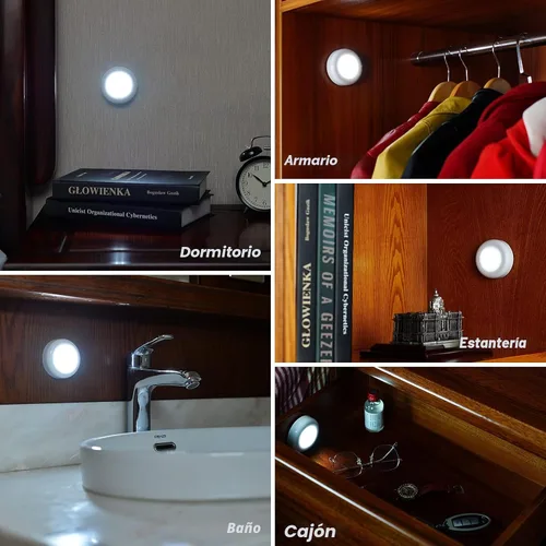 Miniatura 7 de STAR-SPANGLED Paquete de 3 luces con sensor de movimiento de 2.8 pulgadas para interiores, funciona con pilas AAA, luz LED para pegar en escaleras