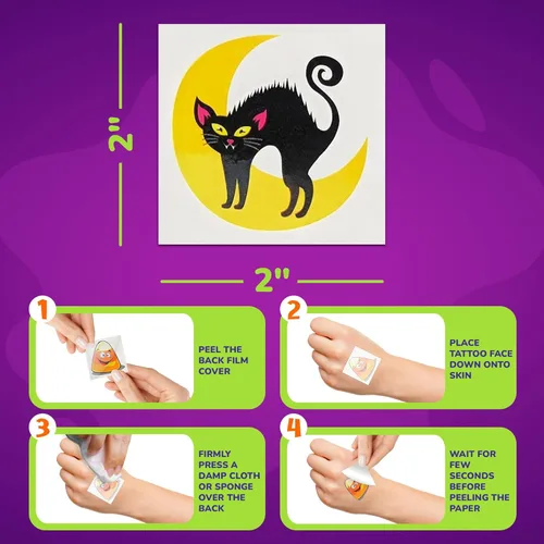 Miniatura 6 de ArtCreativity Tatuajes temporales de Halloween para niños, paquete de 144-2 pulgadas, no tóxicas, calcomanías para niños y niñas, lo mejor