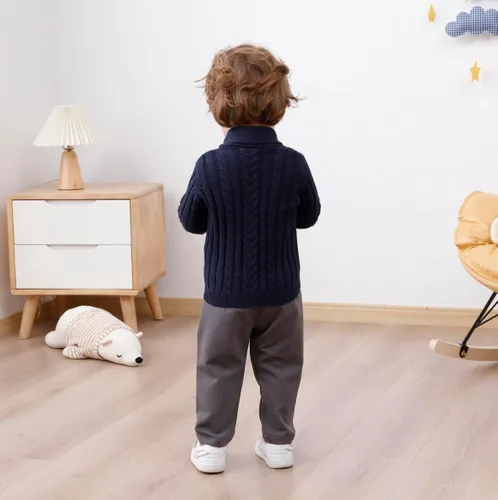 Miniatura 4 de Feidoog Cárdigan de ganchillo para bebés y niños, cuello en V, suéter de punto con botones para niños pequeños