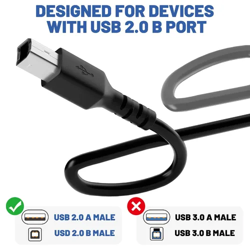 Miniatura 4 de Cable de impresora de 4 pies (paquete de 3), USB 2.0 USB-A a USB-B, compatible con HP, Canon, Epson, DAC, Dell, Brother, Brother, Lexmark, Xerox