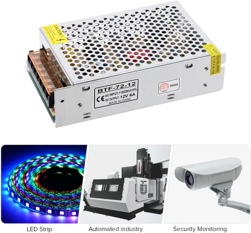 Miniatura 7 de BTF-LIGHTING Adaptador Transformador de Fuente de Alimentación de Conmutación AC100-240V a DC12V6A Máx72W para Módulo de Tira de LED, Cámara CCTV