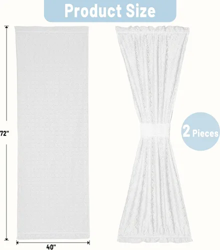 Miniatura 2 de Juego de 2 cortinas traslúcidas blancas para puerta francesa, 25 x 72 pulgadas, cortinas de gasa de encaje con ramas y hojas botánicas para patio