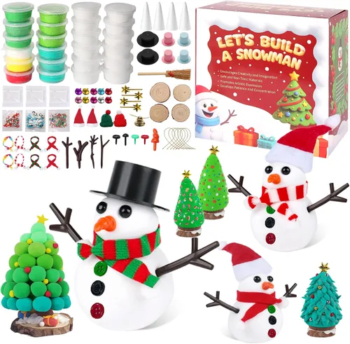 FIIOEOY Juego de 24 piezas de arcilla para niños con diseño de muñeco de nieve y árboles de Navidad, colorido juego de manualidades de Navidad de