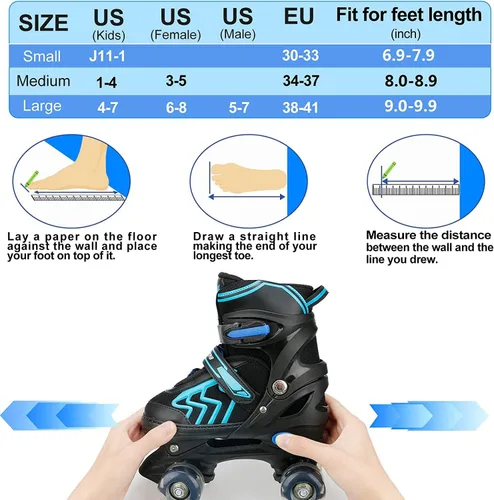 Miniatura 3 de Patines ajustables para niños pequeños con ruedas iluminadas para niños y niñas principiantes para deportes de interior y exterior Negro&azul