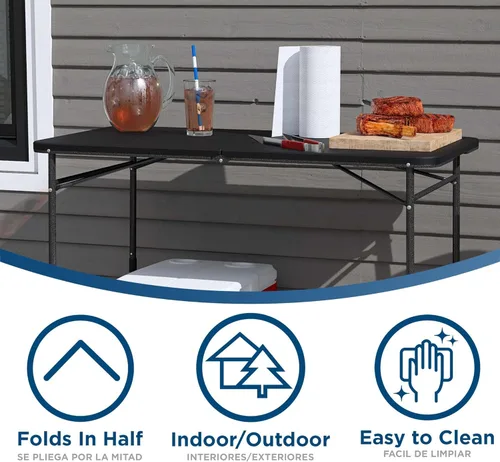 Miniatura 5 de COSCO Mesa utilitaria plegable para interiores y exteriores, altura ajustable, de 4 pies, color negro