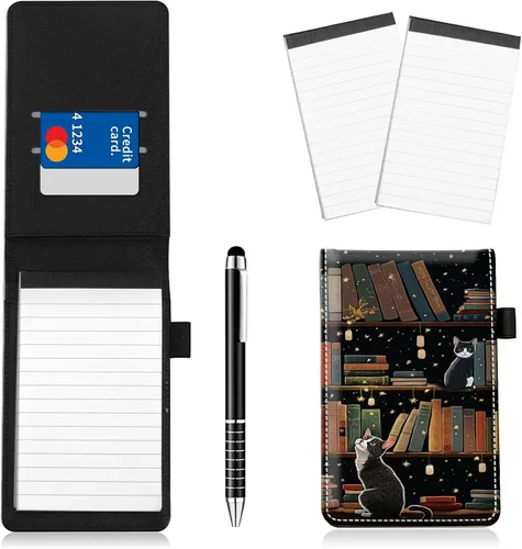 Miniatura 24 de Juego de 4 soportes para bloc de notas de tamaño de bolsillo, de piel sintética, mini bloc de notas con 2 bloc de notas pequeños y lápiz capacitivo
