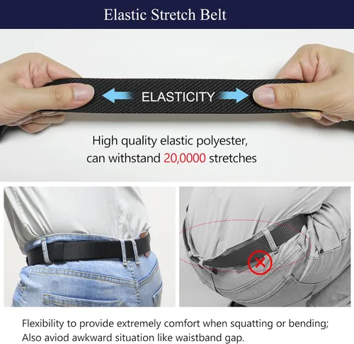 Miniatura 5 de LionVII Cinturón para hombre con trinquete elástico, cinturón elástico para el trabajo con hebilla automática para hombres, 1 3/8" ajustable