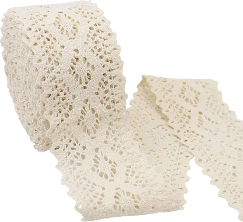 Miniatura 13 de Cinta de encaje beige de 12 yardas, ribete de encaje de algodón para costura y ganchillo para manualidades, envoltura de paquetes de regalo
