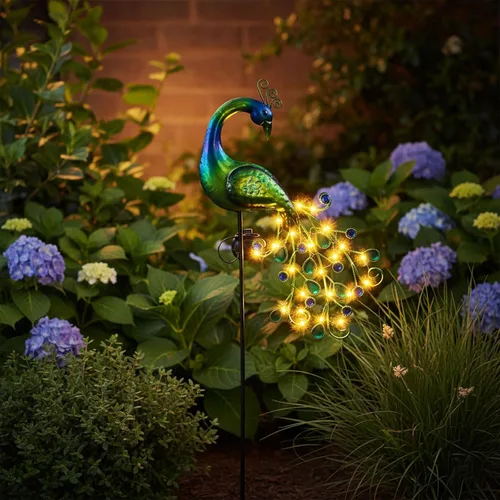 Miniatura 9 de Luces solares de jardín de metal con decoración de pavo real impermeable, poste solar con pavo real decorativo para decoración de patio al aire