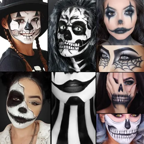 Miniatura 3 de DE'LANCI Face Paint Black + White Clown Makeup Face Body Paint Set, High Pigment Professional Oil-Based Cosmetic Paint for Halloween SFX Makeup