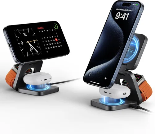 Miniatura 9 de Soporte de cargador inalámbrico 3 en 1, cargador magnético LULULOOK de 15 W, estación de carga rápida inalámbrica para iPhone 16/15/14, cargador