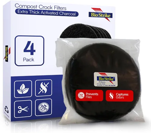 BioStrike Compost Crock - Filtros de carbón activado para cubo de compost, controla los olores de la cocina, redondo de 5.5 pulgadas, fabricado en