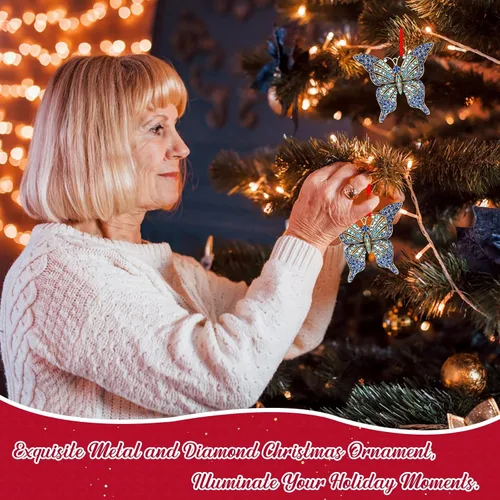 Miniatura 2 de WhatSign Adorno de mariposa para árbol de Navidad, adornos de Navidad colgantes de monarca de metal, decoraciones 2025, adornos de recuerdo únicos