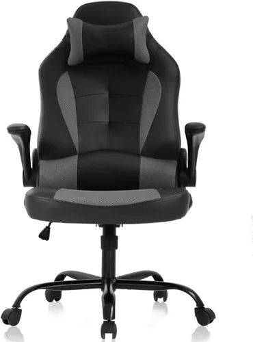 Miniatura 9 de Silla ergonómica para videojuegos, silla de escritorio de oficina con respaldo alto y soporte lumbar ajustable, reposabrazos abatibles y Negro