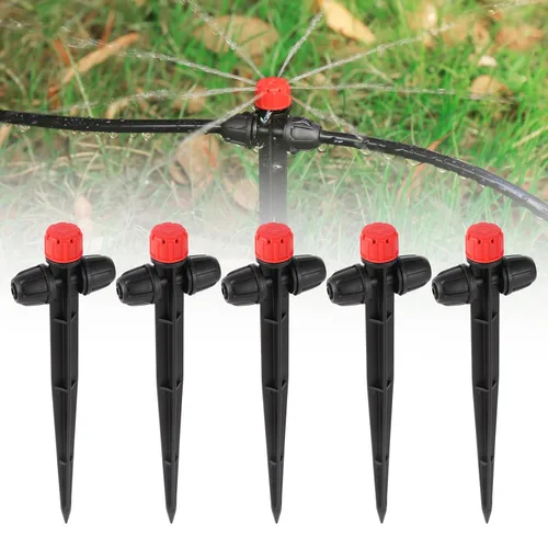 Miniatura 10 de Emisores de riego por goteo, emisores de goteo ajustables de 360 grados en 5" con estaca para tubos de riego por goteo de 1/4 de pulgada, goteros