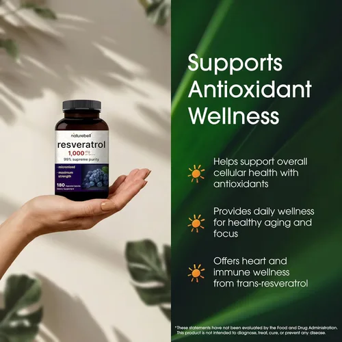 Miniatura 4 de NatureBell Resveratrol - 180 cápsulas vegetarianas - 1,000 mg de extracto de Polygonum Cuspidatum - Apoyo antioxidante - Corazón, cerebro