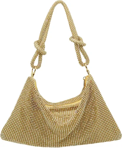 Lytosmoo Bolso de noche brillante con diamantes de imitación para mujer, bolso de mano plateado para mujer, bolso de mano de noche para fiesta de