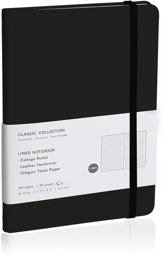 Cuaderno rayado con tapa dura para hombres y mujeres – Cuadernos para escribir, trabajo, escuela, hogar y notas diarias, 160 páginas – Tamaño A5