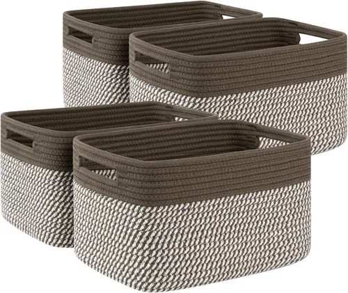 Miniatura 20 de Paquete de 4 cestas de almacenamiento para organizar, cestas tejidas para estantes, perfectas para juguetes, libros, toallas y ropa, cestas
