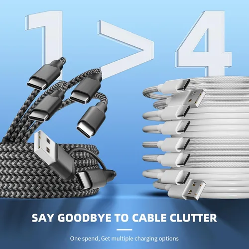 Miniatura 3 de Cable de carga múltiple USB C Splitter 1 paquete, cable de carga USB A/C a USB C, cable de carga dual tipo C, cable de carga múltiple 4 en 2 con 4
