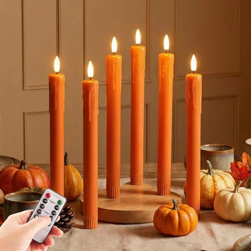 Miniatura 9 de Eywamage Velas cónicas sin llama de cera negra con control remoto, velas LED parpadeantes de cera que funcionan con pilas, juego de 6