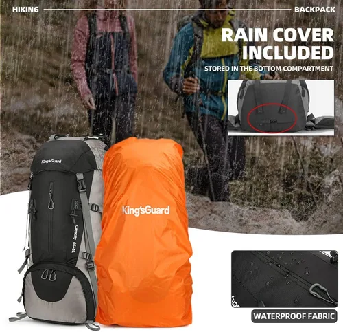 Miniatura 6 de King'sGuard Mochila de senderismo de 70L con cubierta de lluvia, mochila de viaje impermeable ligera para acampar, mochila grande Negro