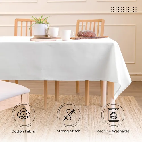 Miniatura 3 de Encasa XO Mantel rectangular de lona de algodón de 56 x 120 pulgadas, lavable a máquina, mantel blanco para comedor en interiores y exteriores