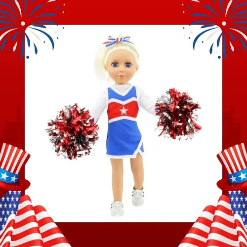Miniatura 5 de Emily Rose Conjunto completo de 6 piezas de animadora de 14 pulgadas con pompones y zapatos de gimnasio lazo para el pelo y camiseta a juego Se