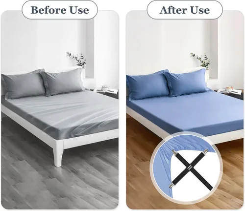 Miniatura 3 de Mkono Correas de cama ajustables para sábanas que mantienen las sábanas firmes y apretadas en 6 direcciones cruzadas con 14 clips, tirantes