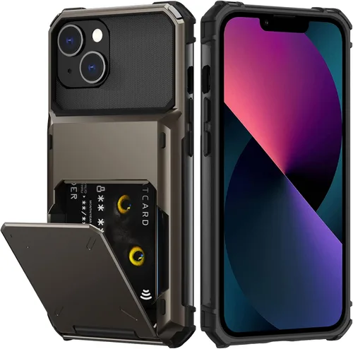 Nvollnoe Funda para iPhone 13 con Portarjetas [Almacena 5 Tarjetas] Funda Cartera de Doble Capa Resistente de Servicio Pesado a Prueba de Golpes con