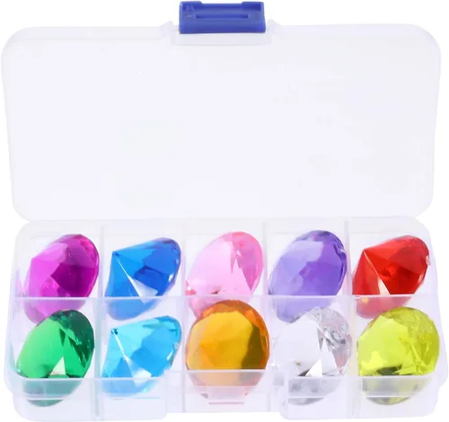 Toddmomy Gemas de buceo para piscina para niños, 10 piezas de piedras preciosas acrílicas grandes con caja de almacenamiento, juguetes de piscina